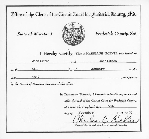 Download USA Office of circuit court  for Frederick county marriage certificate Photoshop template